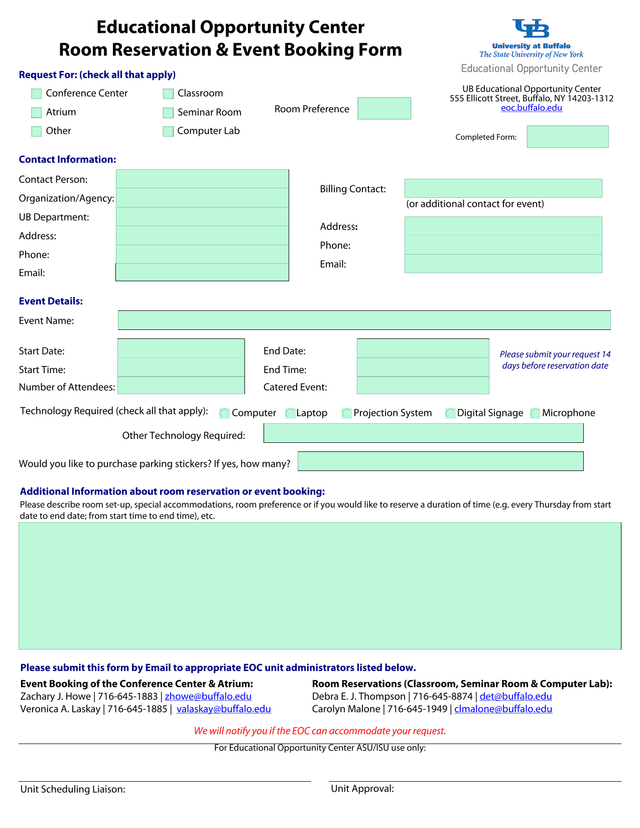 Educational Opportunity Center Room Reservation  Event Booking Form screenshot