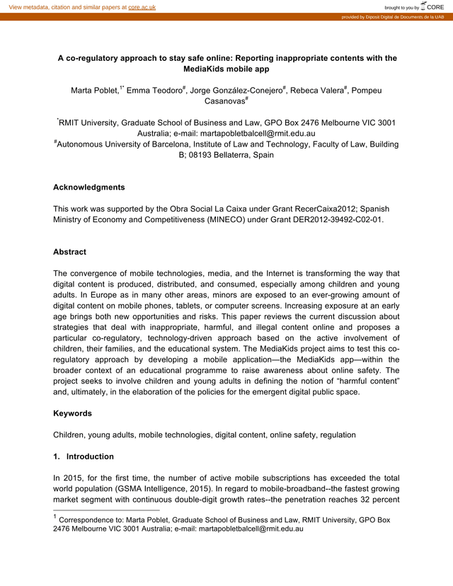 A Co Regulatory Approach To Stay Safe Online Reporting Inappropriate Contents With The MediaKids Mob screenshot