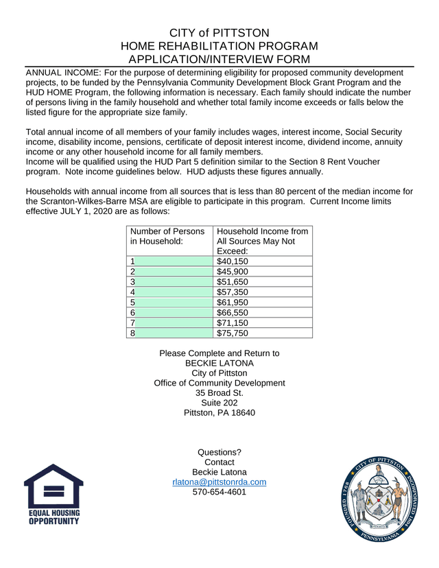 HOME REHABILITATION PROGRAM APPLICATIONINTERVIEW FORM screenshot