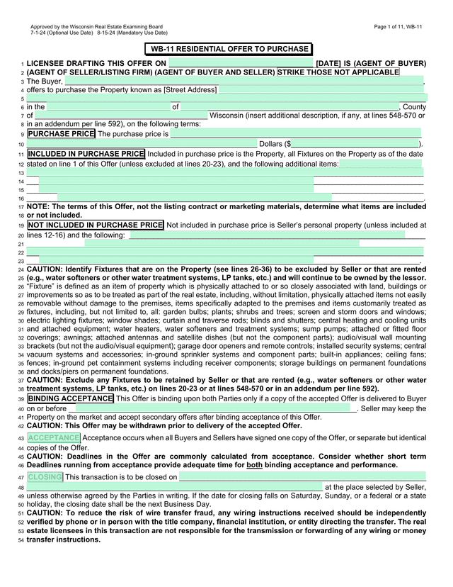 WB 11 Residential Offer To Purchase screenshot