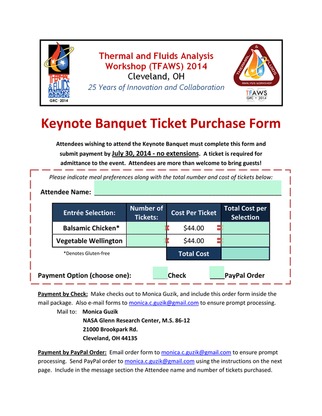 Keynote Banquet Ticket Purchase Form screenshot