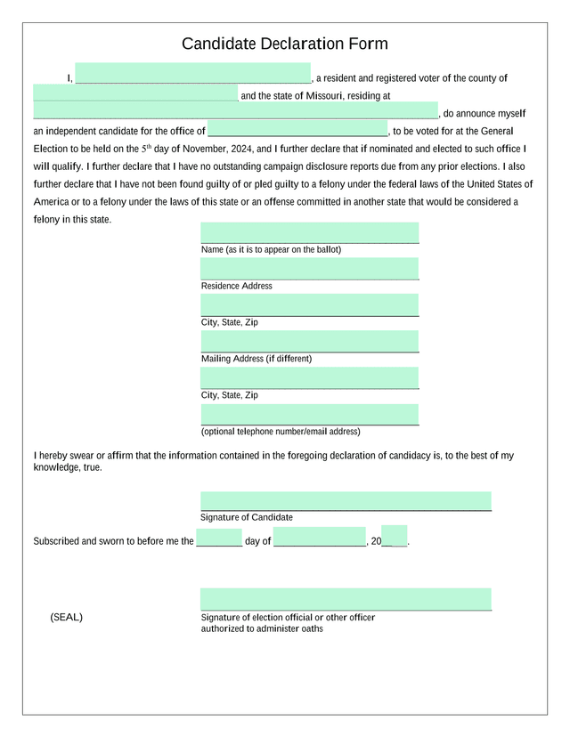 Candidate Declaration Form screenshot