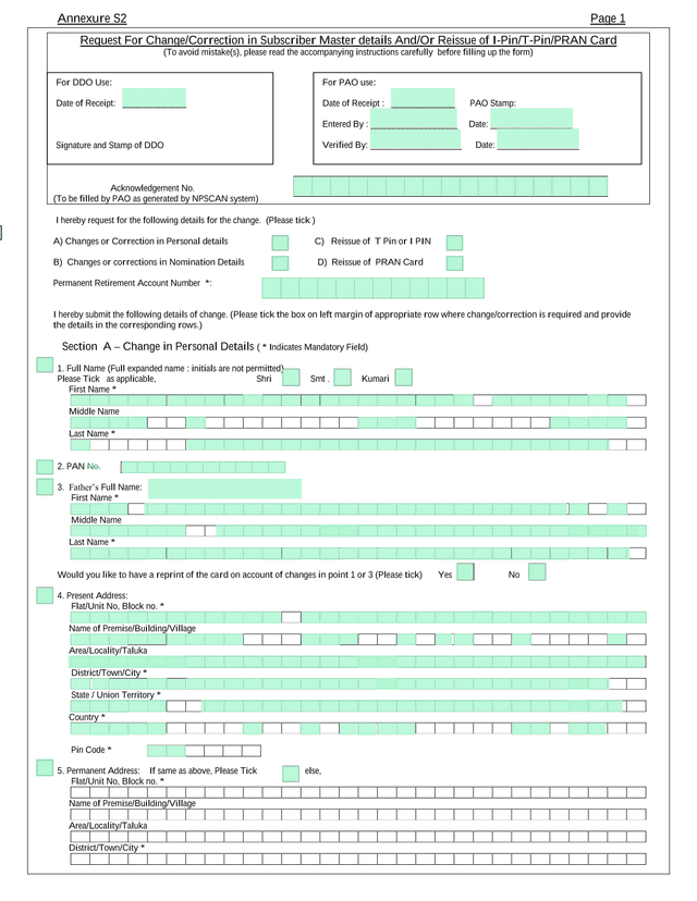Request For ChangeCorrection In Subscriber Master Details AndOr Reissue Of I PinT PinPRAN Card screenshot