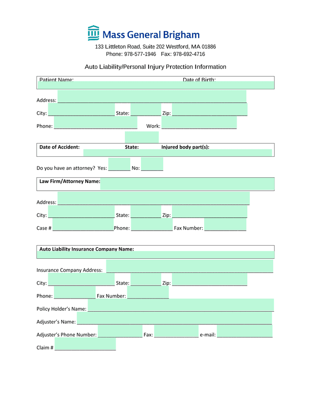Auto LiabilityPersonal Injury Protection Information screenshot