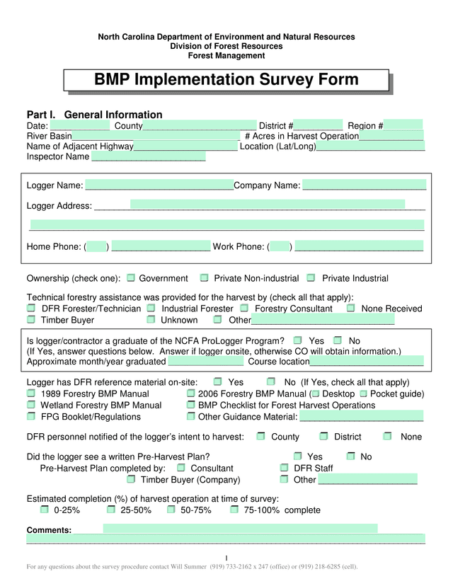 BMP Implementation Survey Form screenshot