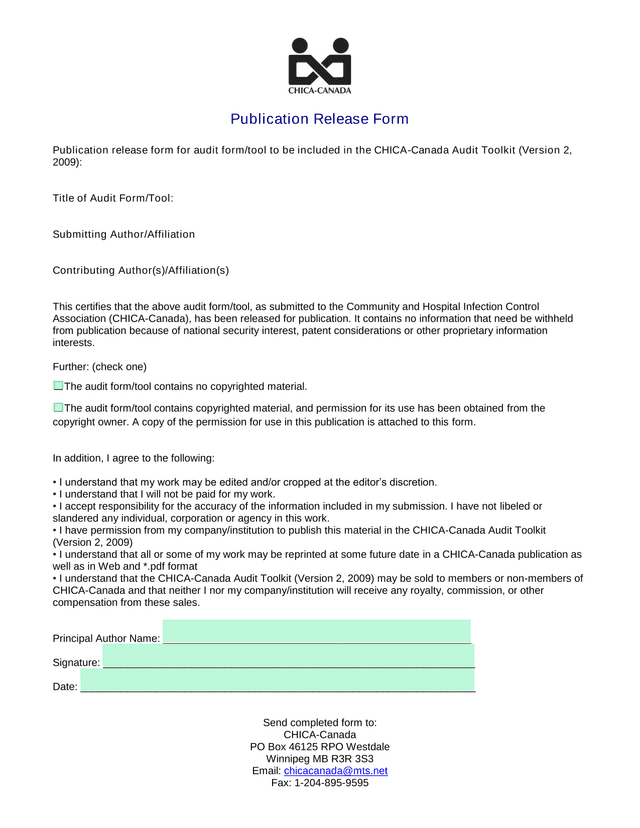 Publication Release Form screenshot