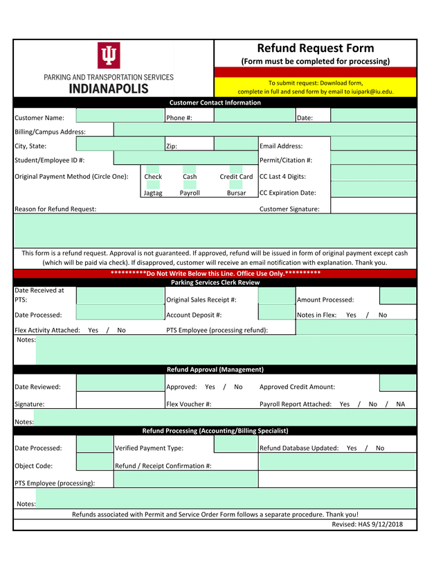 Refund Request Form screenshot