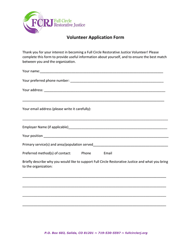 Volunteer Application Form screenshot