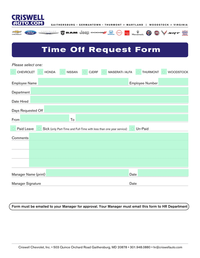 Time Off Request Form screenshot