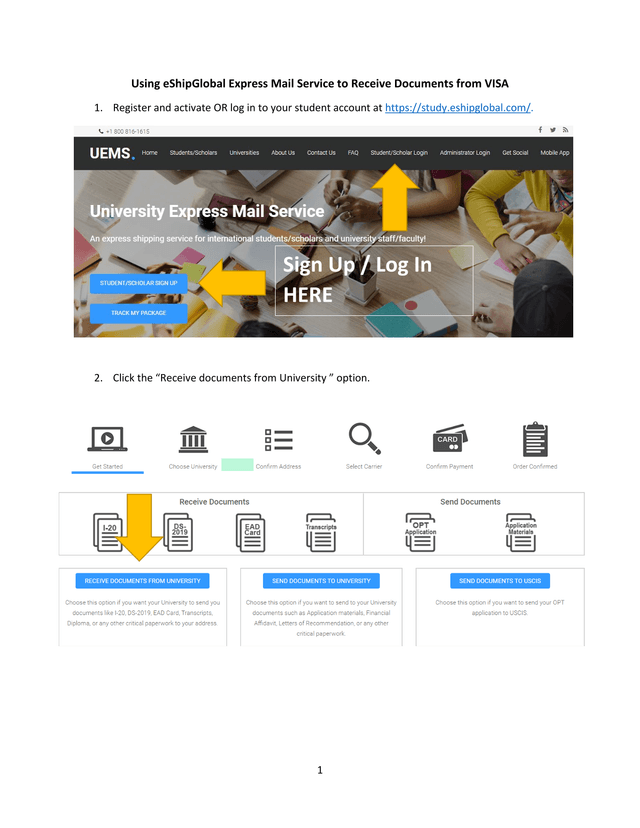 Using EShipGlobal Express Mail Service To Receive Documents From VISA screenshot