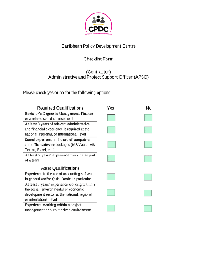 Checklist Form screenshot