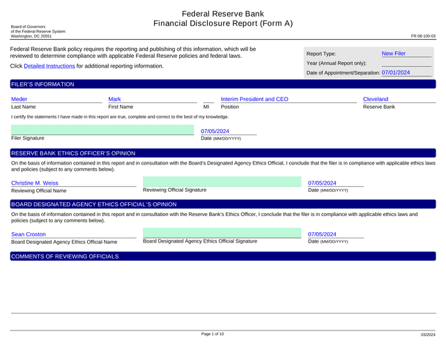 Financial Disclosure Report (Form A) screenshot