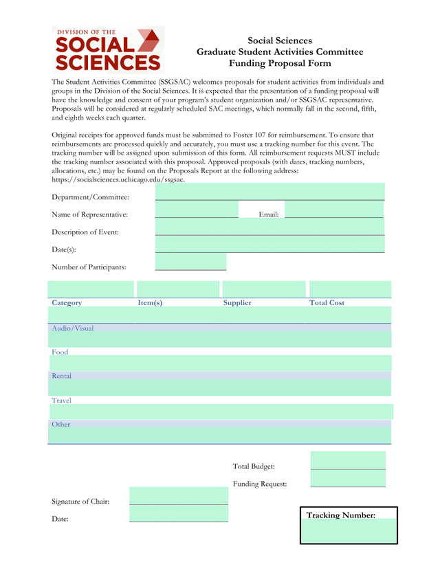 Social Sciences Graduate Student Activities Committee Funding Proposal Form screenshot