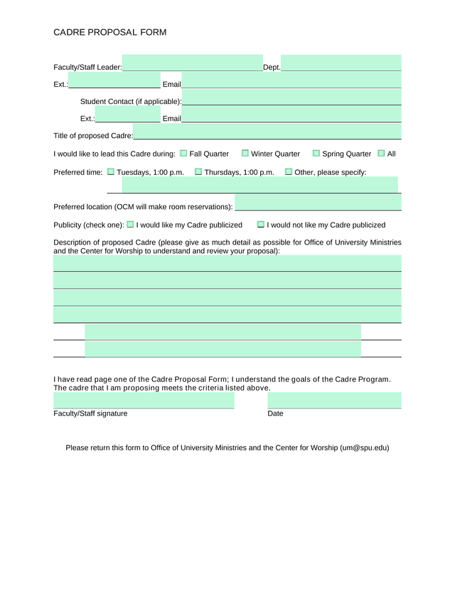 CADRE PROPOSAL FORM screenshot
