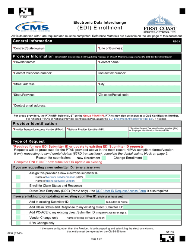 Electronic Data Interchange (EDI) Enrollment screenshot