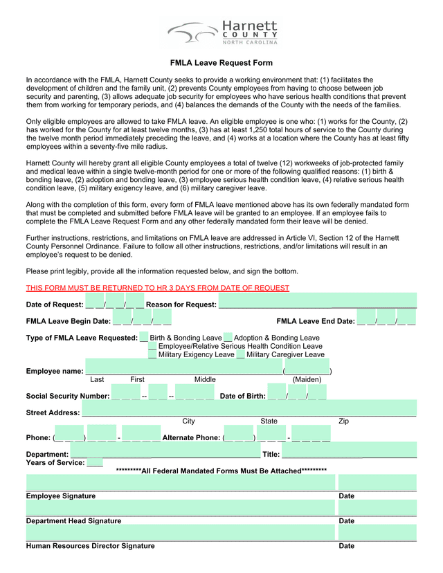 FMLA Leave Request Form screenshot