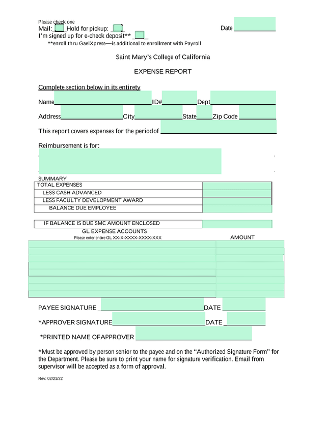 EXPENSE REPORT screenshot