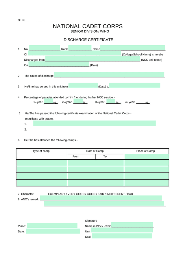 National Cadet Corps Discharge Certificate screenshot