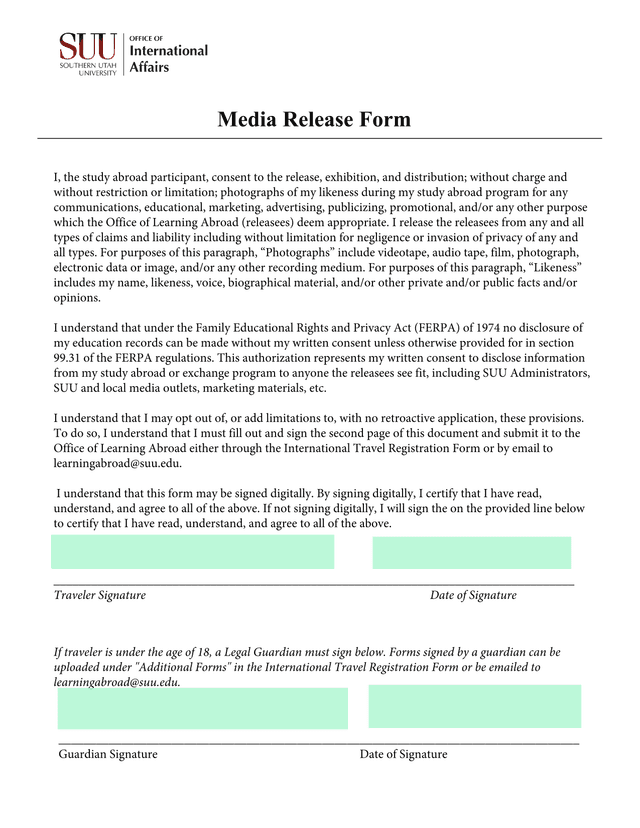 Media Release Form screenshot