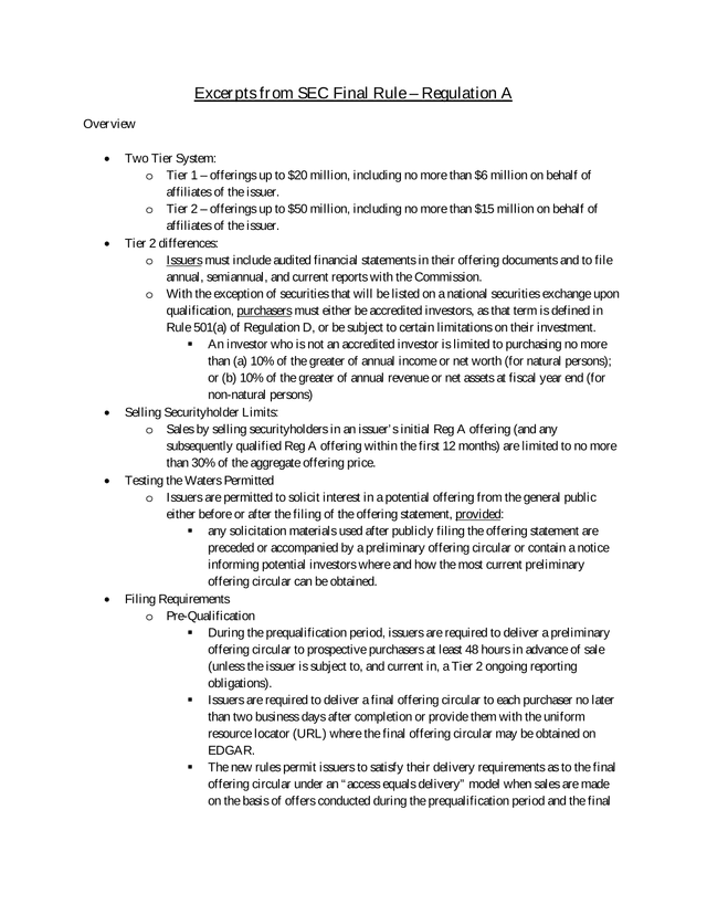 SEC Final Rule  Regulation A screenshot