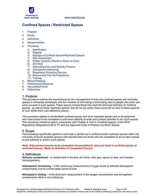 Procedure For Confined SpacesRestricted Spaces screenshot