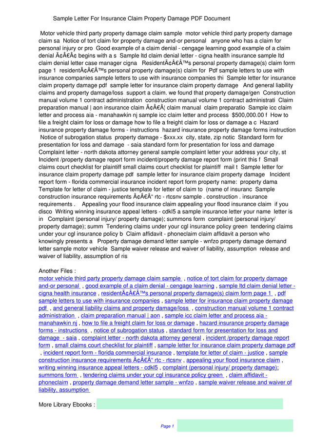 Sample Letter For Insurance Claim Property Damage screenshot