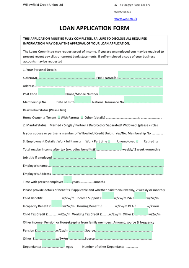 Loan Application Form screenshot