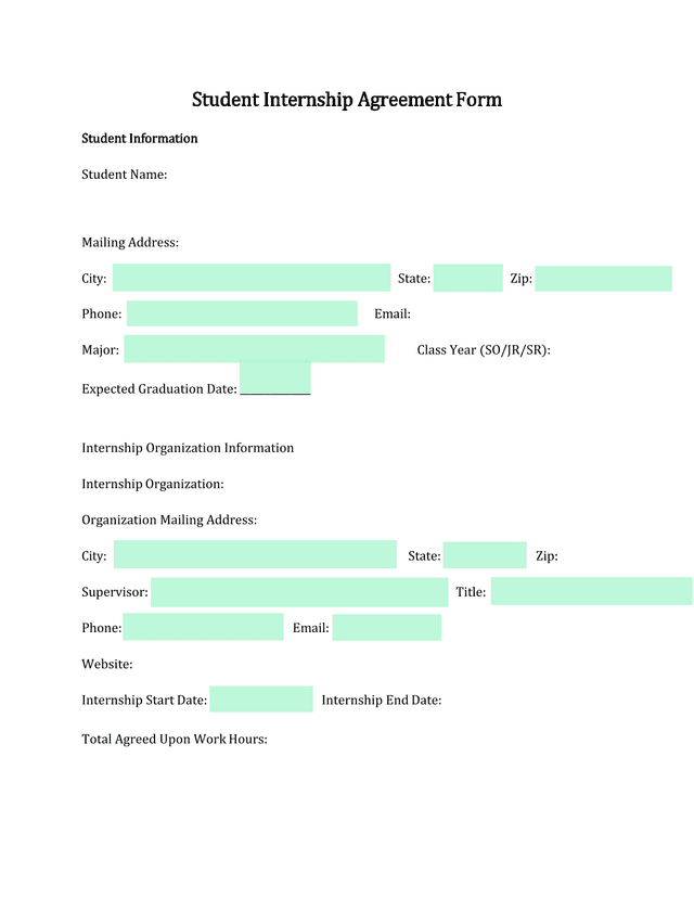 Student Internship Agreement Form screenshot