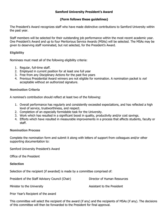 Samford University PresidentS Award screenshot