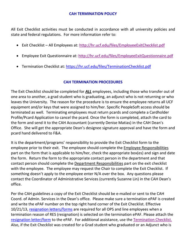CAH Termination Policy screenshot