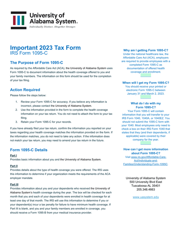 IRS Form 1095 C screenshot