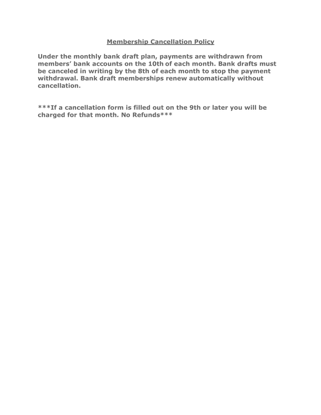 Membership Cancellation Policy screenshot