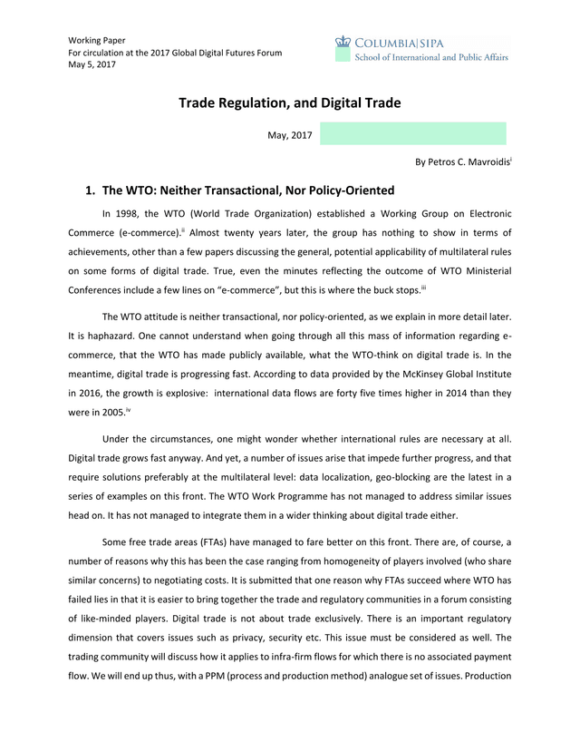 Working Paper Trade Regulation, And Digital Trade screenshot