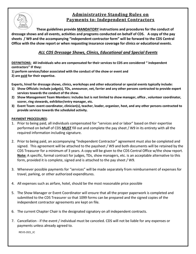 Administrative Standing Rules On Payments To Independent Contractors screenshot
