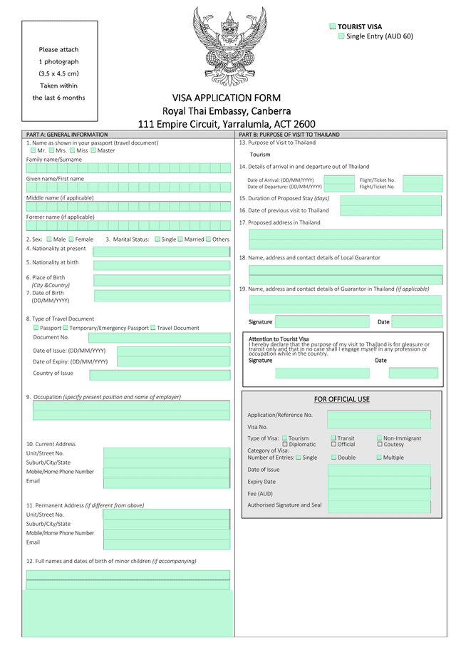 VISA APPLICATION FORM screenshot