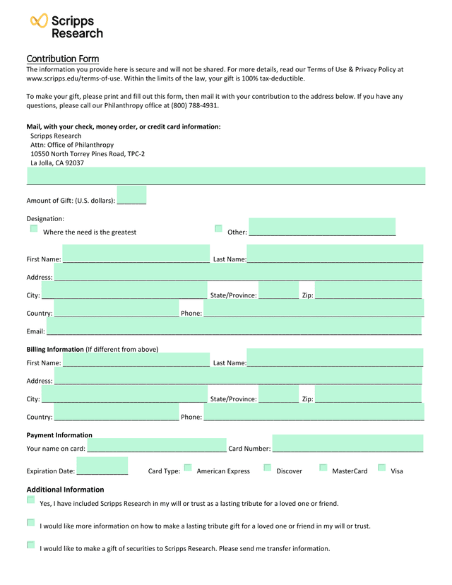 Contribution Form screenshot