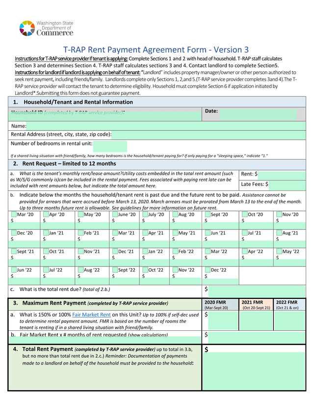 T RAP Rent Payment Agreement Form   Version 3 screenshot