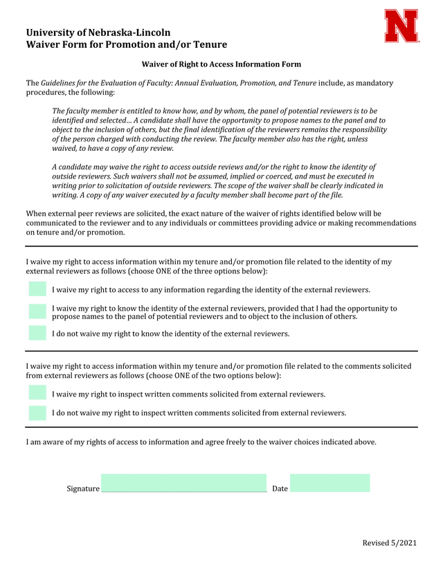Waiver Form For Promotion AndOr Tenure screenshot