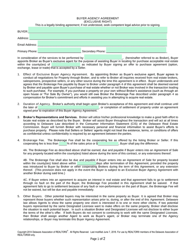 Buyer Agency Agreement (Exclusive Right) screenshot