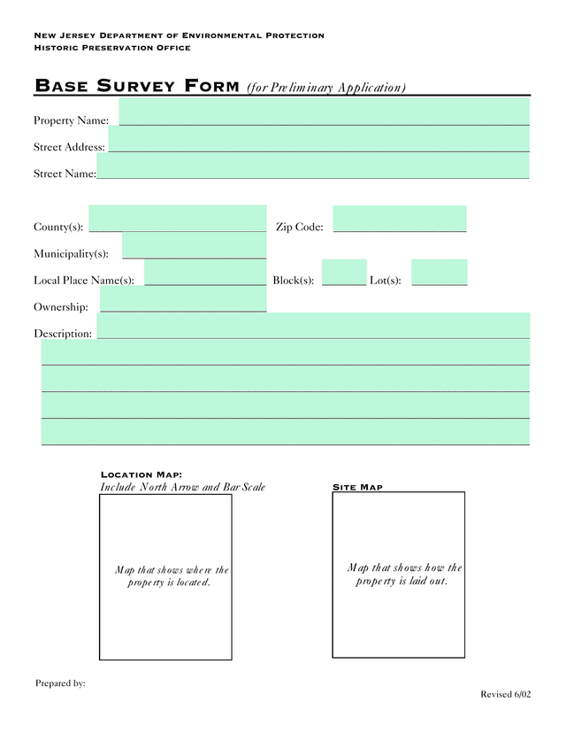 Base Survey Form (For Preliminary Application) screenshot