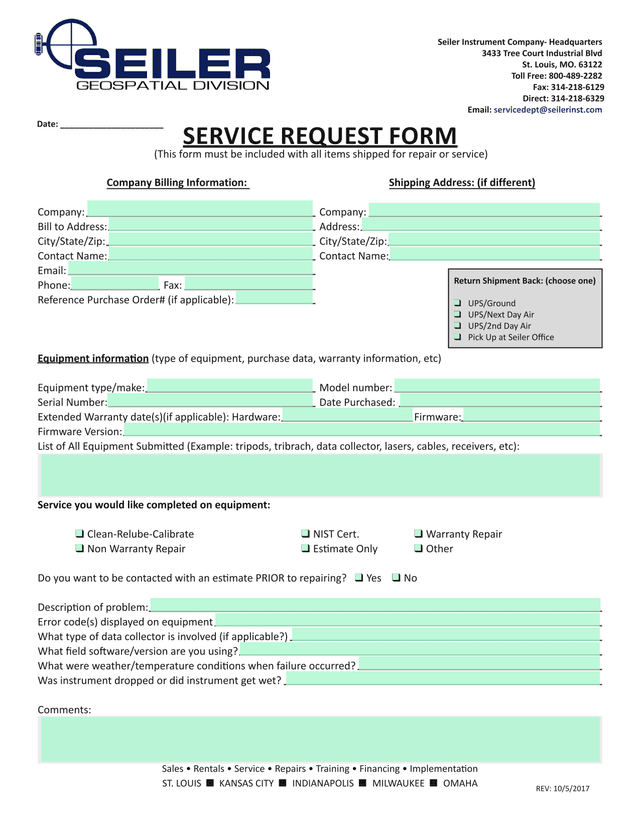 SERVICE REQUEST FORM screenshot