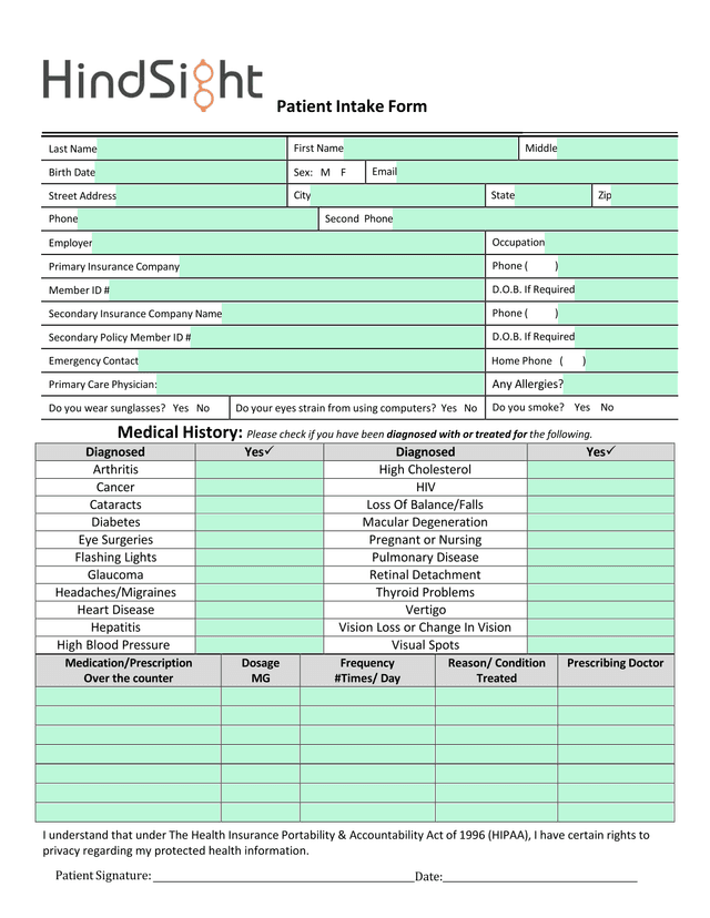 Patient Intake Form screenshot