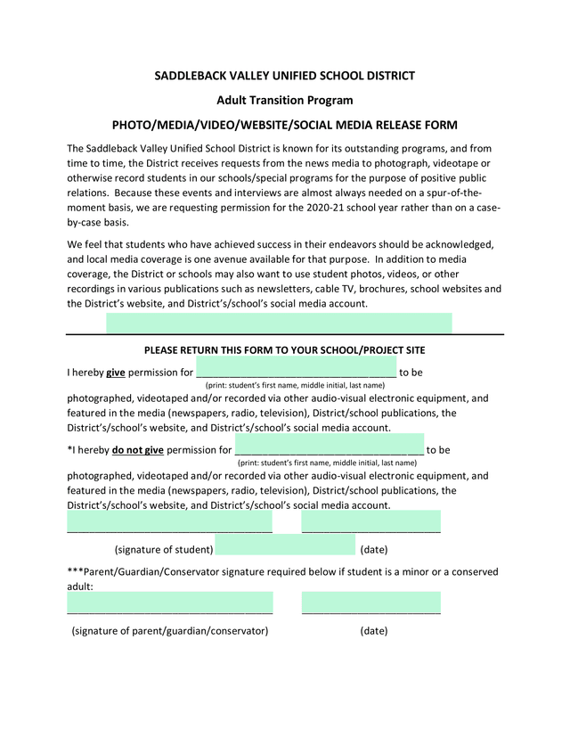 PHOTOMEDIAVIDEOWEBSITESOCIAL MEDIA RELEASE FORM screenshot