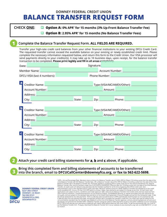 Balance Transfer Request Form screenshot