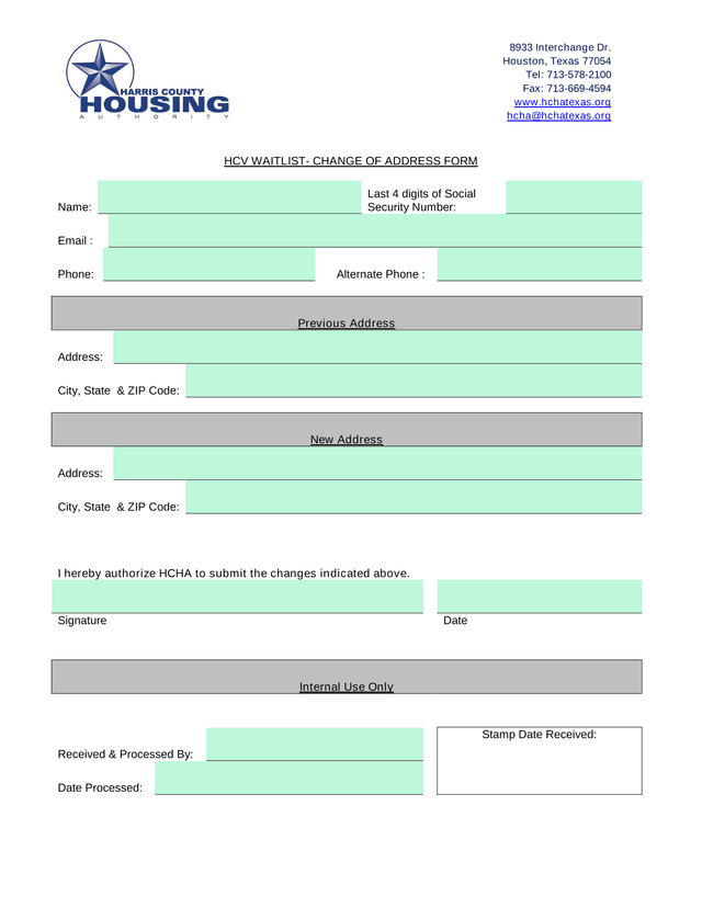 HCV WAITLIST  CHANGE OF ADDRESS FORM screenshot
