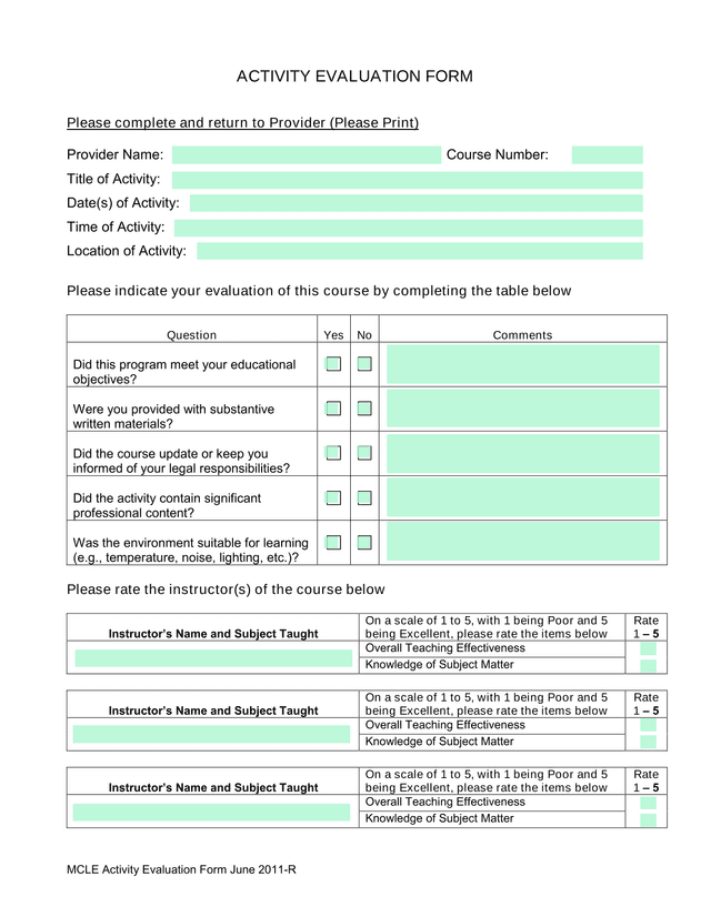 MCLE Activity Evaluation Form screenshot