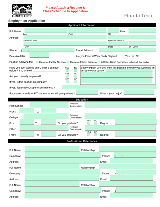 Employment Application screenshot