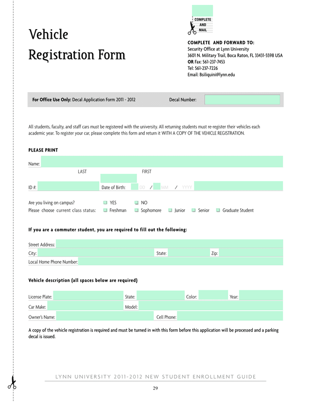 Vehicle Registration Form screenshot