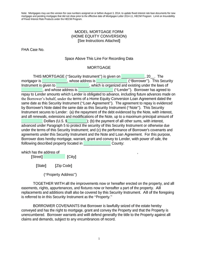 Model Mortgage Form (Home Equity Conversion) screenshot