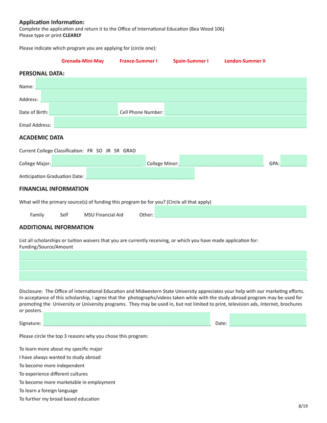 Study Abroad Application screenshot